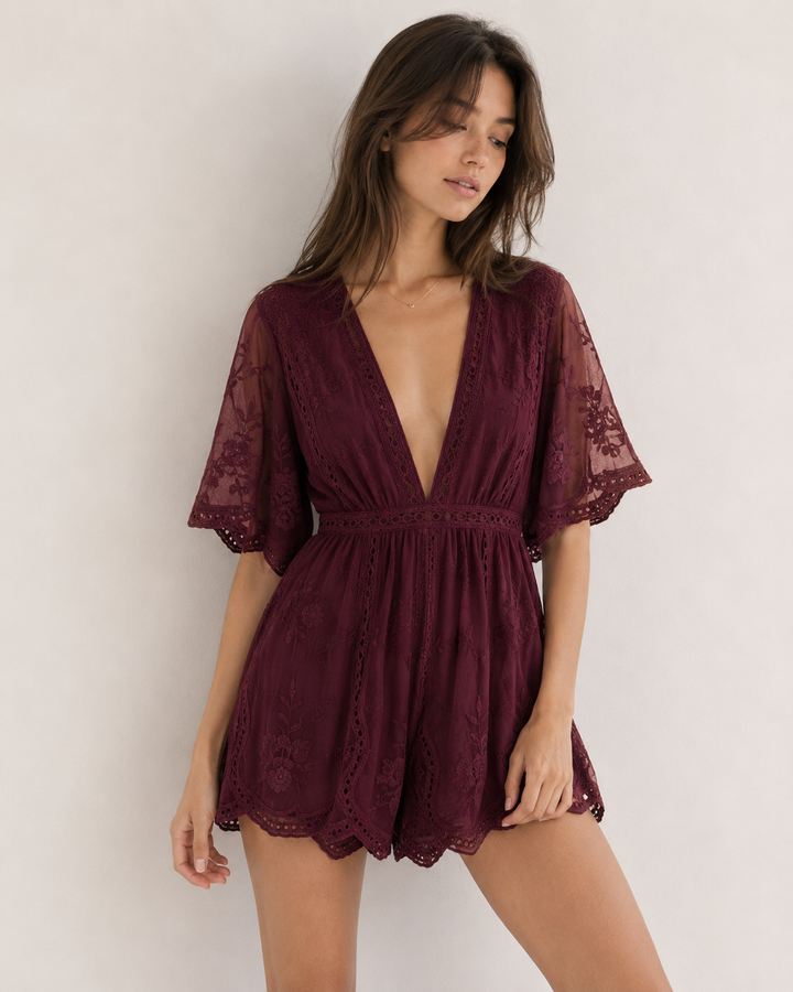 Honey Punch - As You Wish Embroidered Lace Romper (Women) - More Colors