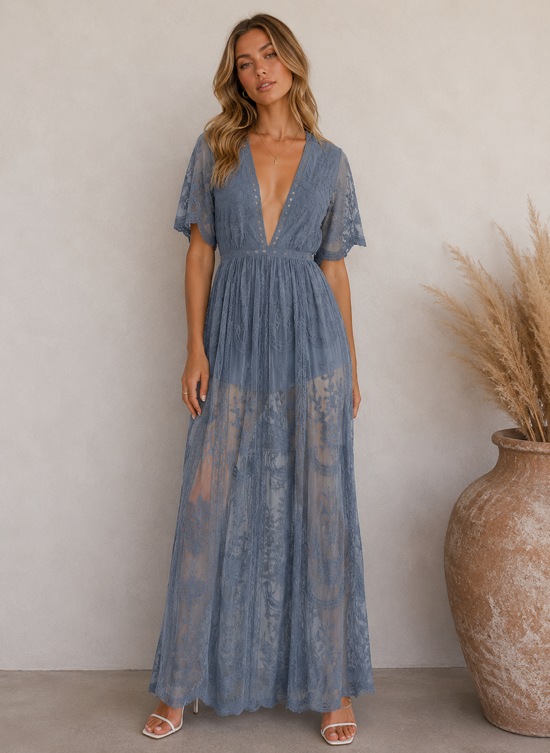 Honey Punch - As You Wish Womens Embroidered Lace Maxi Dress in More Colors
