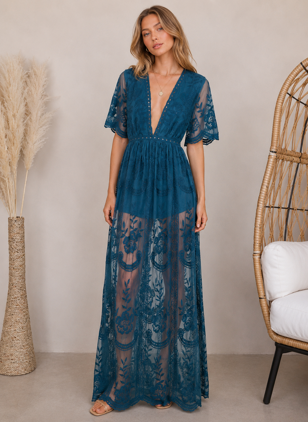 Honey Punch - As You Wish Womens Embroidered Lace Maxi Dress in More Colors