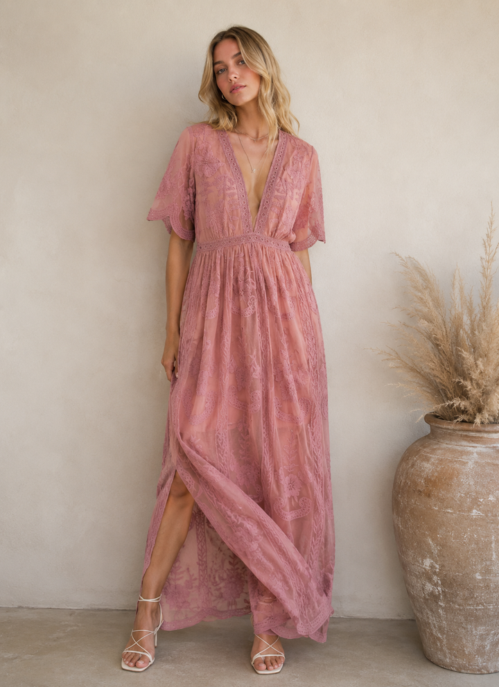 Honey Punch - As You Wish Womens Embroidered Lace Maxi Dress in More Colors