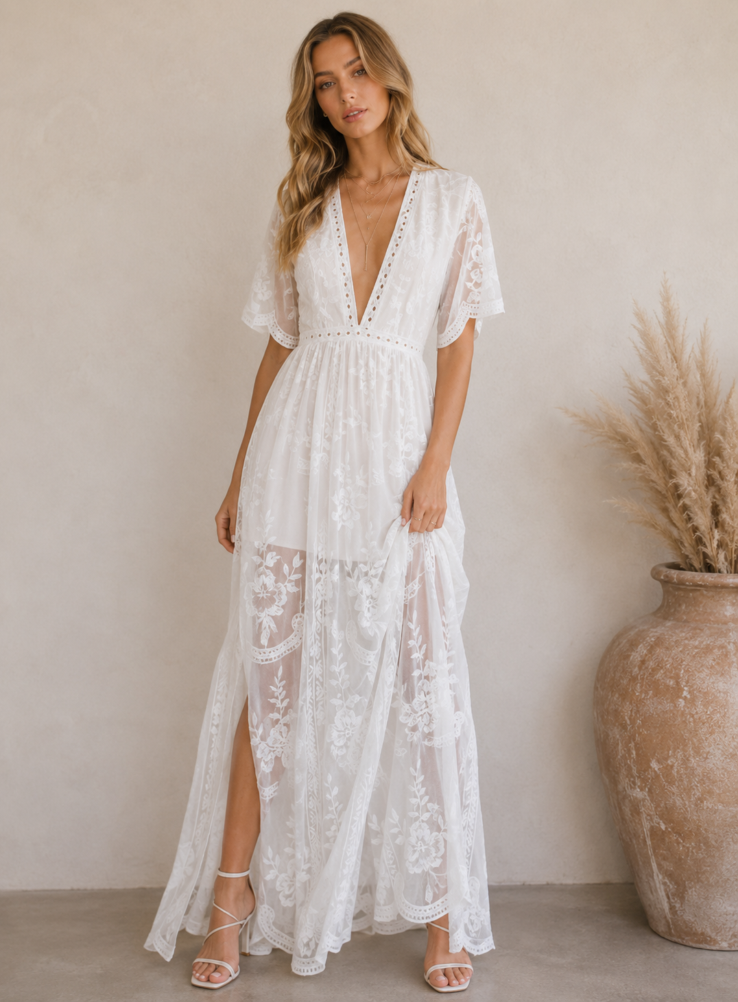 Honey Punch - As You Wish Womens Embroidered Lace Maxi Dress in More Colors