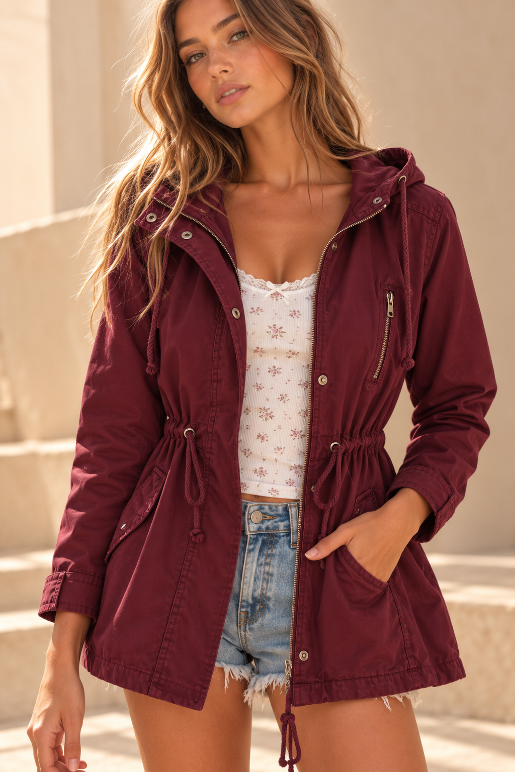 Women's Hooded Utility Parka Jacket with Drawstring Waist - product image 5 | ShopHearts