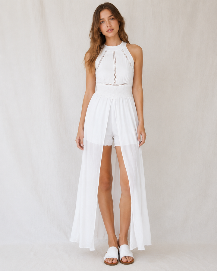 Ivory Grace Halter Maxi Romper In More Colors