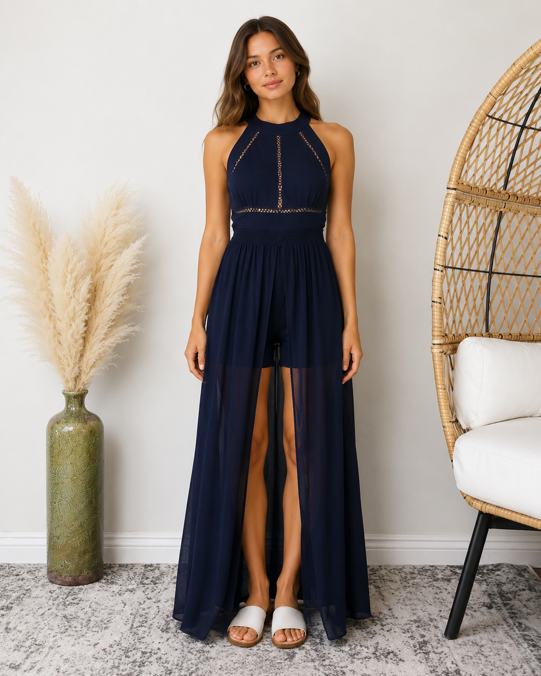 Ivory Grace Halter Maxi Romper In More Colors
