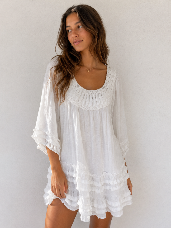 Ivory Romance Crochet Ruffle Mini Dress