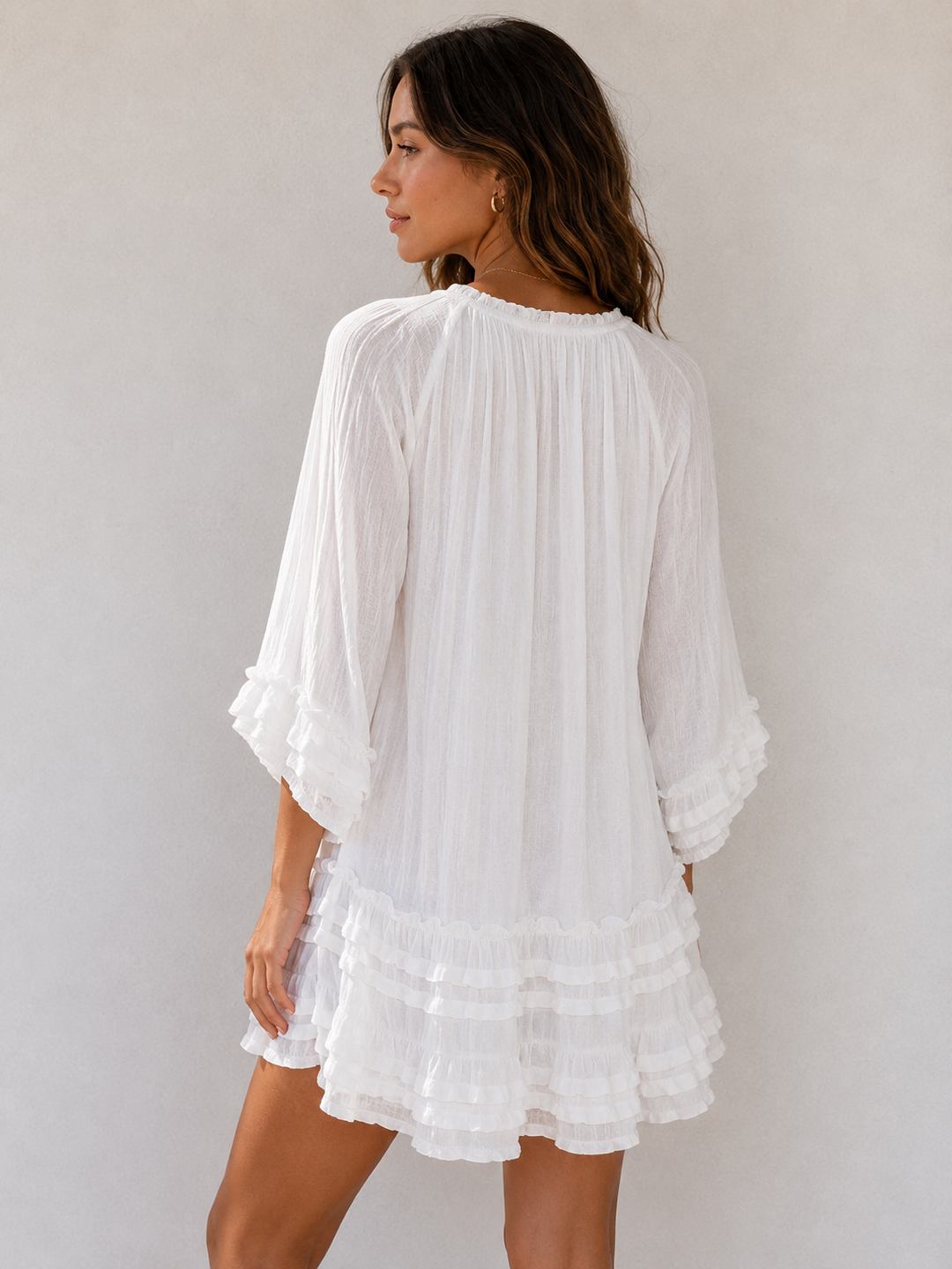 Ivory Romance Crochet Ruffle Mini Dress