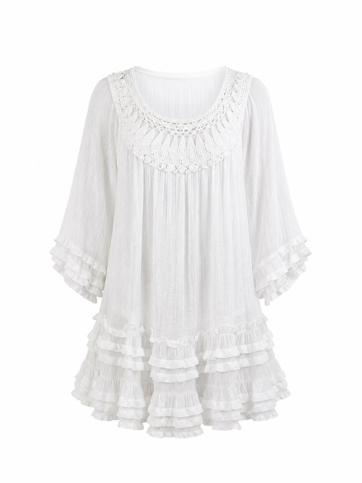 Ivory Romance Crochet Ruffle Mini Dress