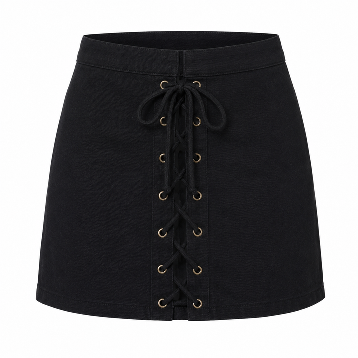 Kendall Denim Lace Up Skirt in Black