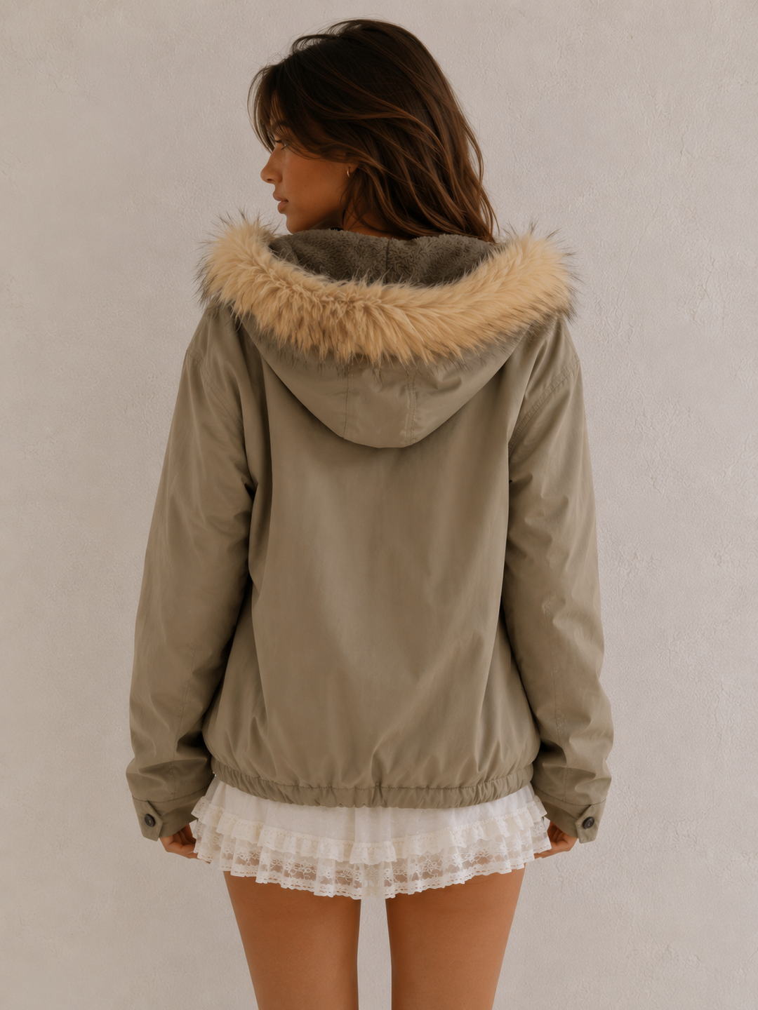 Final Sale - L.A. Weather Fuzzy Lined Hooded Jacket in Olive