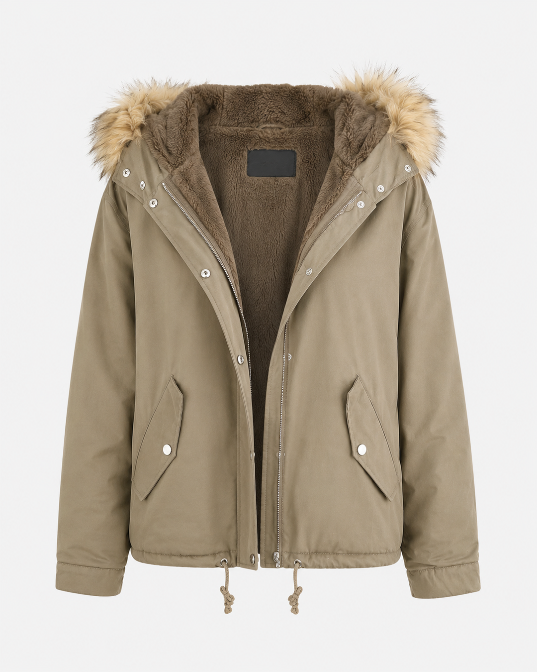 Final Sale - L.A. Weather Fuzzy Lined Hooded Jacket in Olive