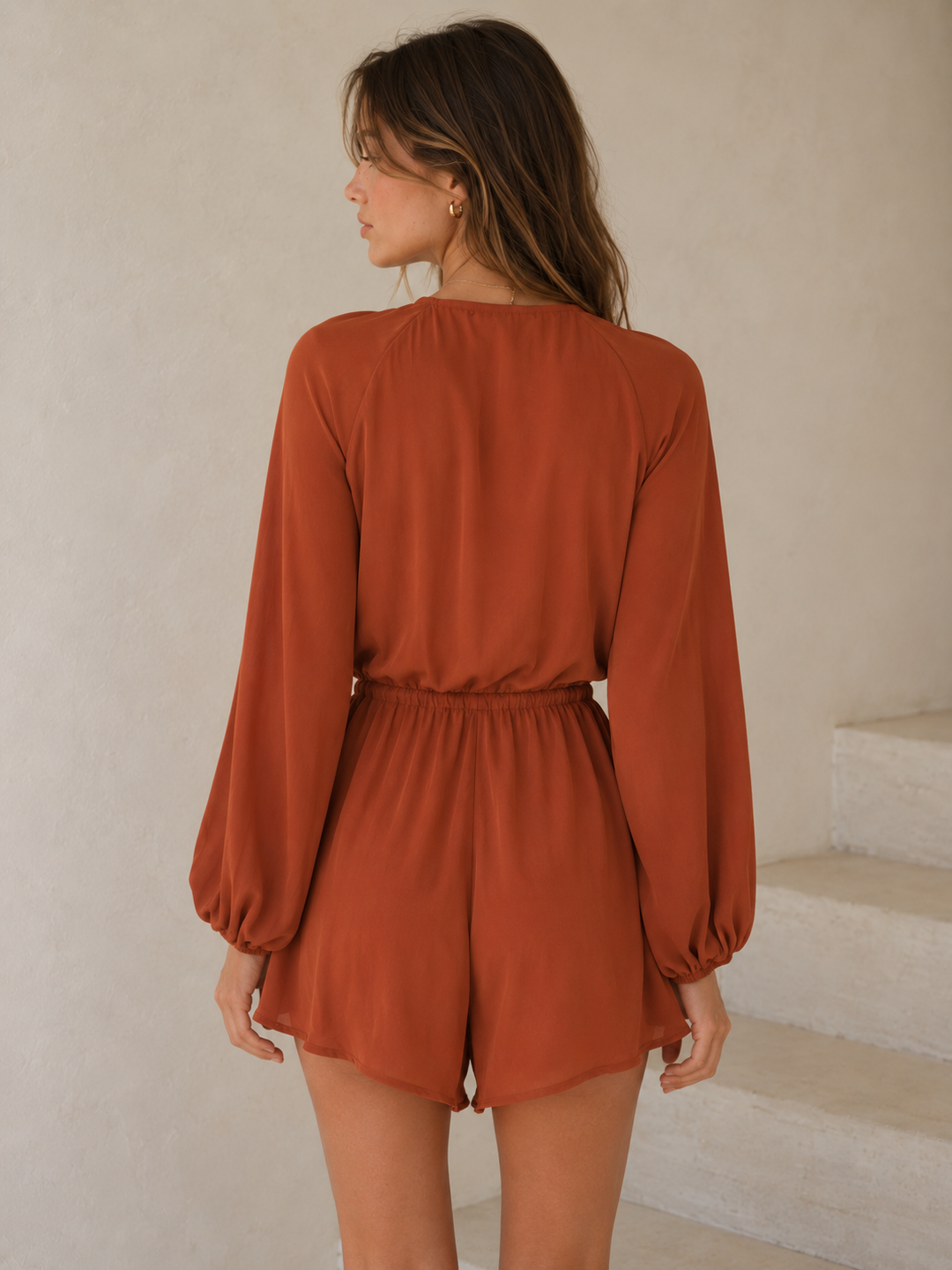 LIONESS - Lusty Games Deep Plunge Romper in Rust