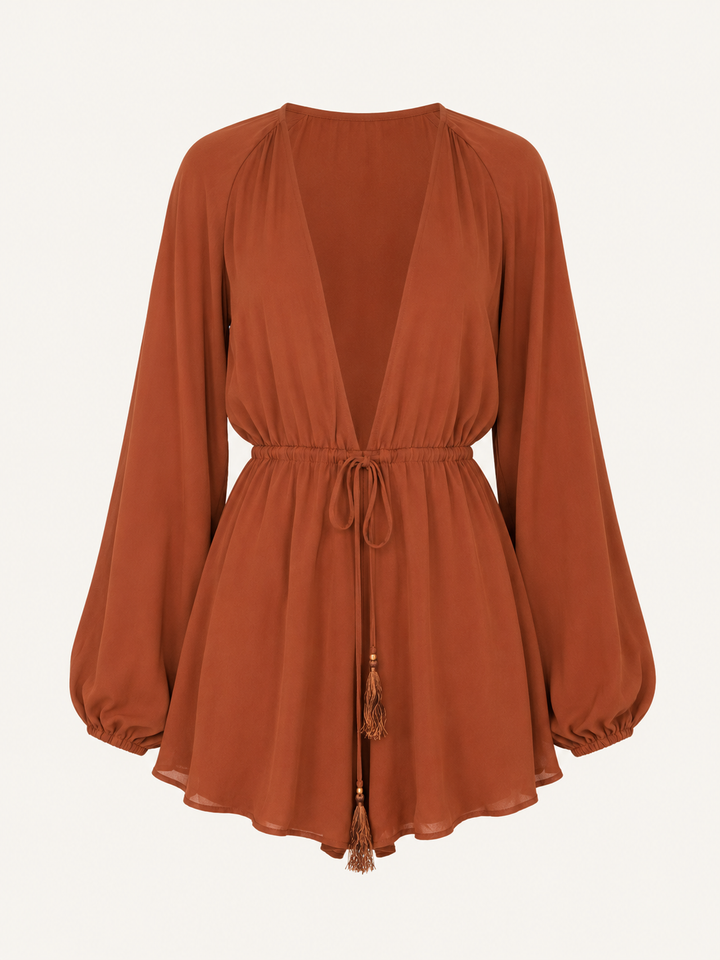 LIONESS - Lusty Games Deep Plunge Romper in Rust