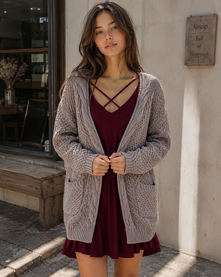 Late at Night Open Front Cable Knit Cardigan Sweater - More Colors