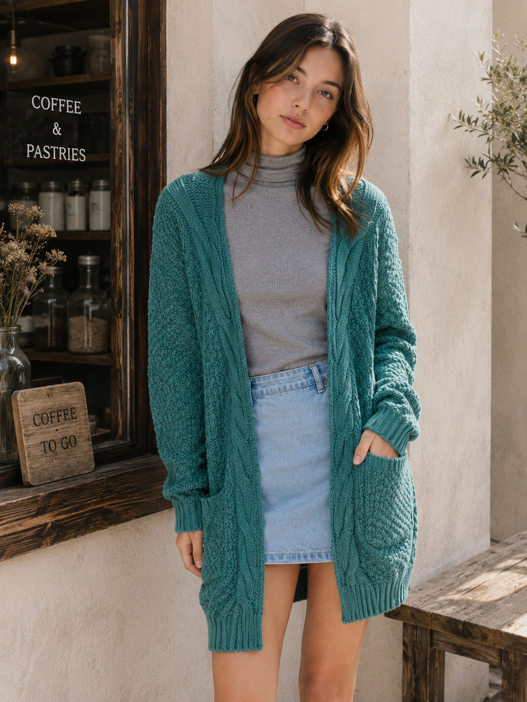 Late at Night Open Front Cable Knit Cardigan Sweater - More Colors