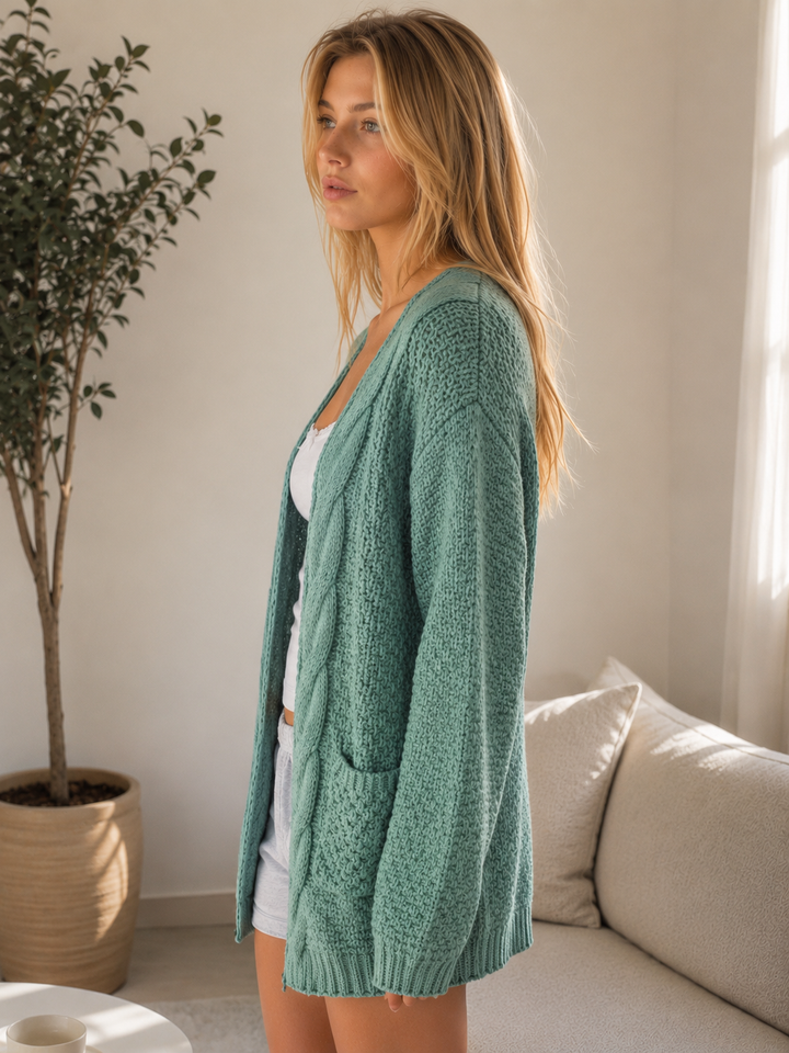 Late at Night Open Front Cable Knit Cardigan Sweater - More Colors