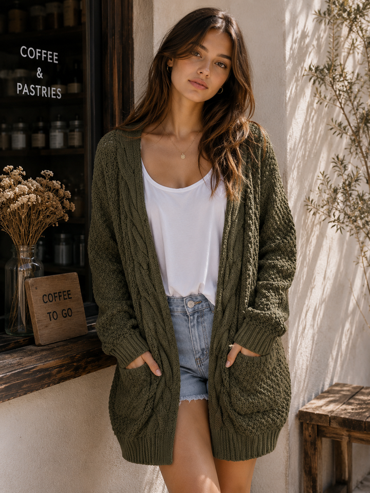 Late at Night Open Front Cable Knit Cardigan Sweater - More Colors