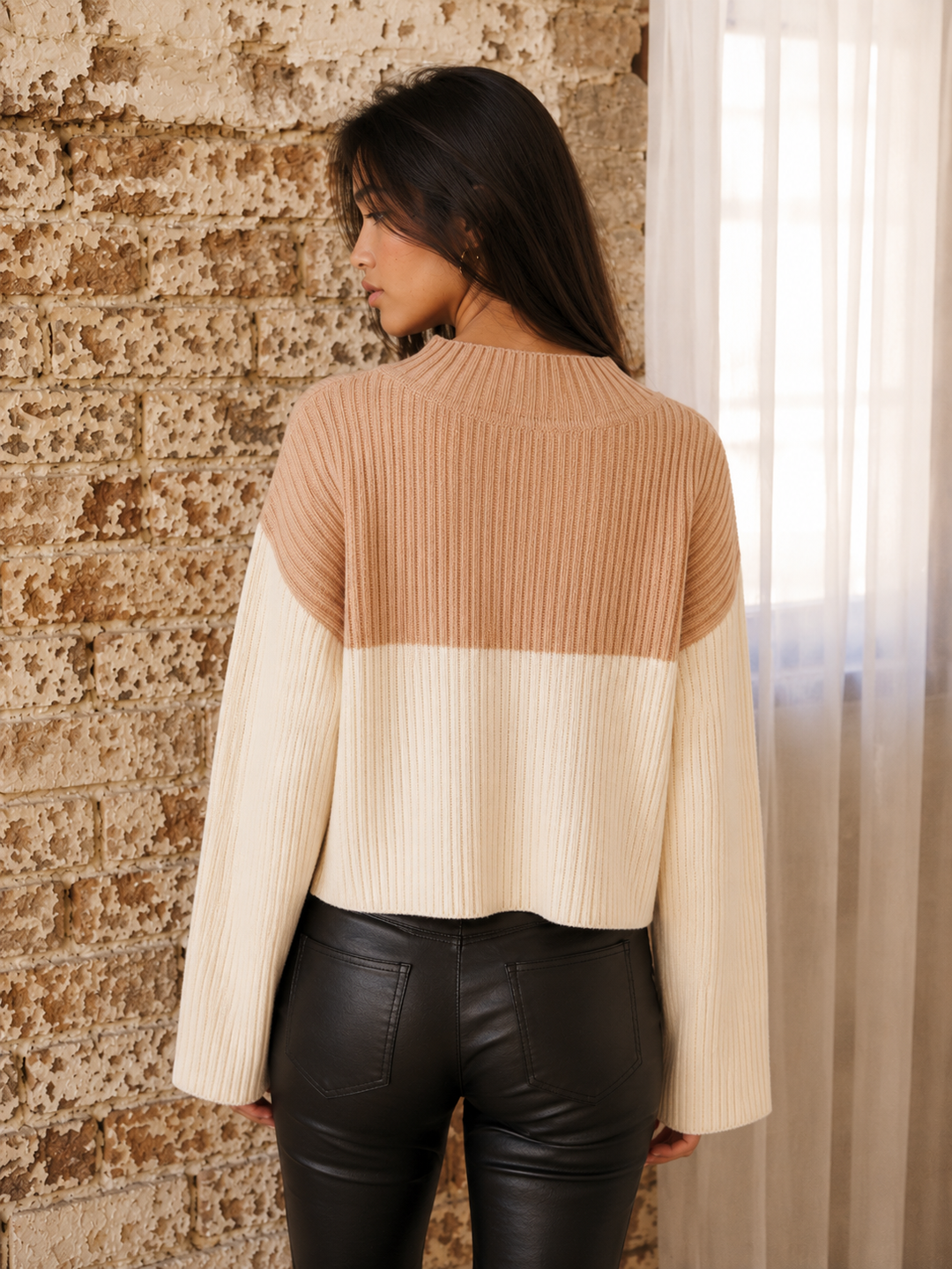 Final Sale - Somedays Lovin - Like a Melody Jumper Ribbed Bell Sleeve Sweater in Cream/Dusty Pink