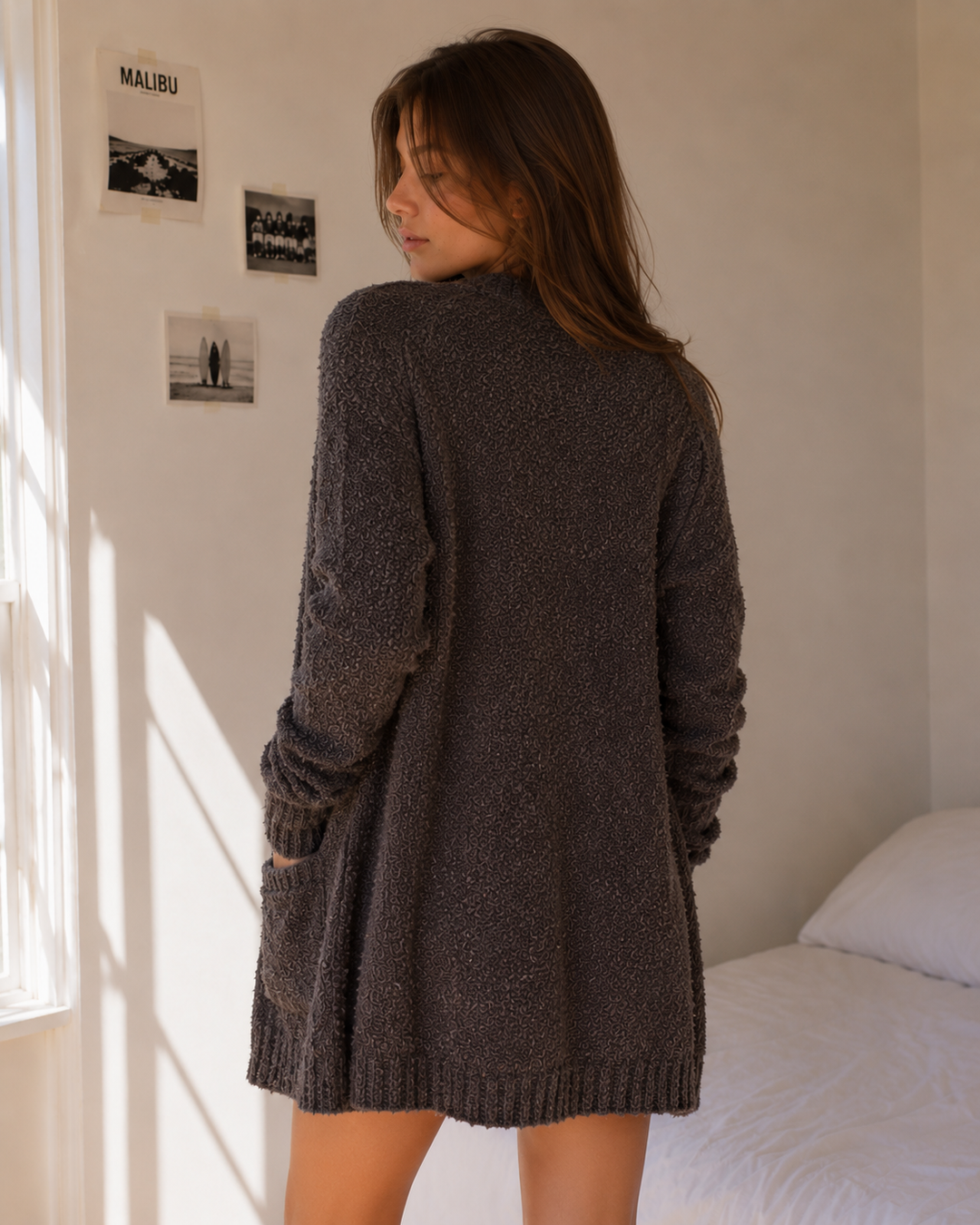 Final Sale - MINKPINK - Looped Out Longline Open Front Knit Cardigan in Charcoal