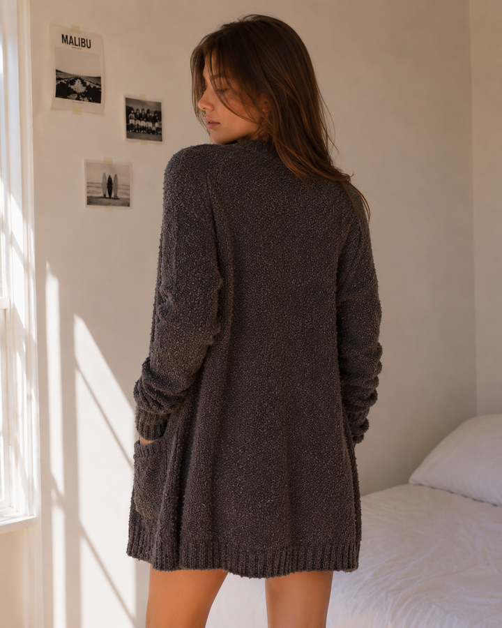 Final Sale - MINKPINK - Looped Out Longline Open Front Knit Cardigan in Charcoal