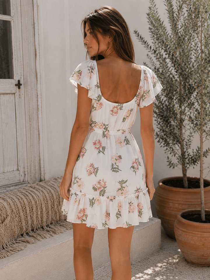 MINKPINK -Daydream Floral Ruffle Mini Dress in Ivory