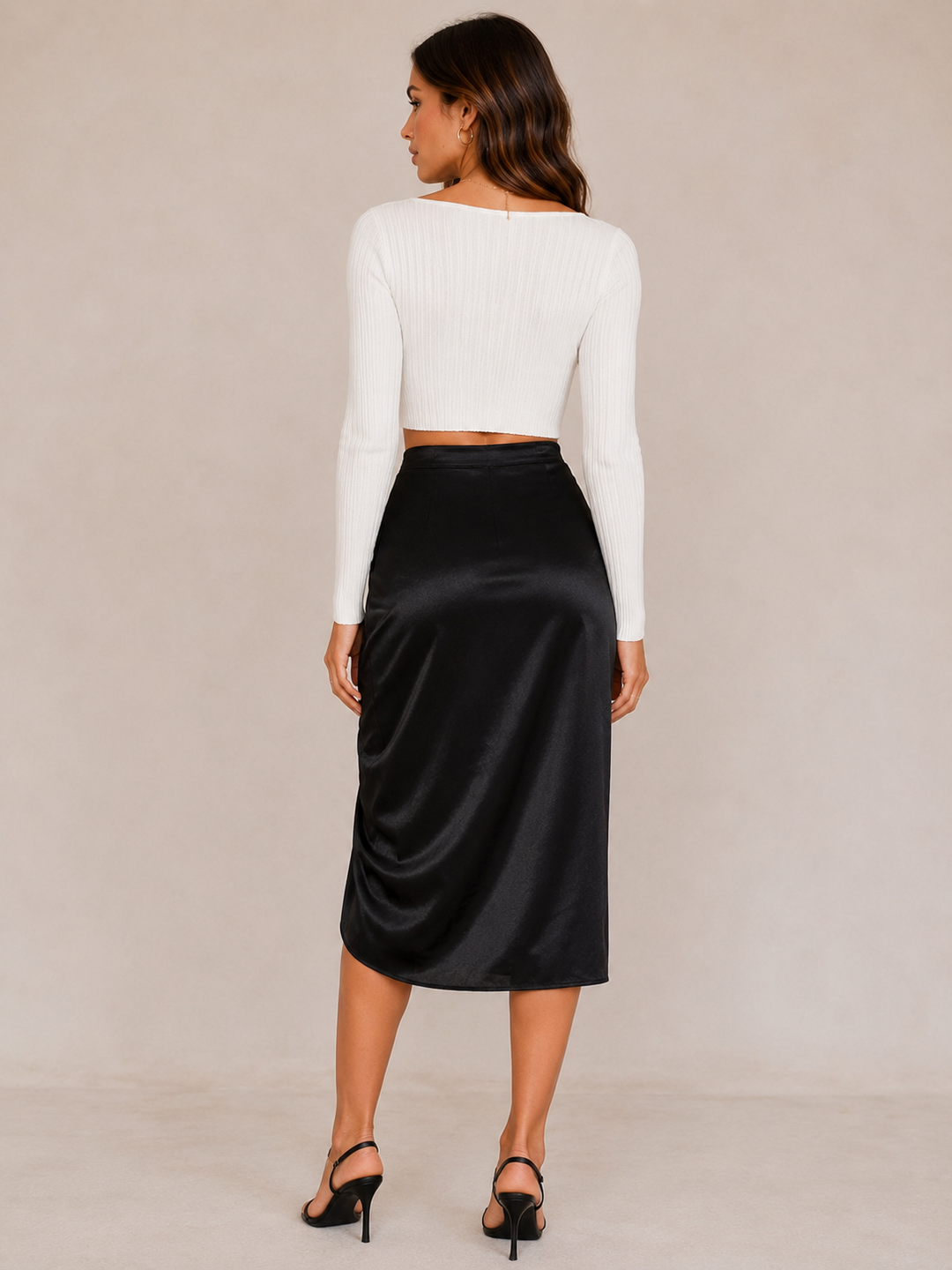 MINKPINK - Last Song Drawstring Satin Midi Skirt in Black
