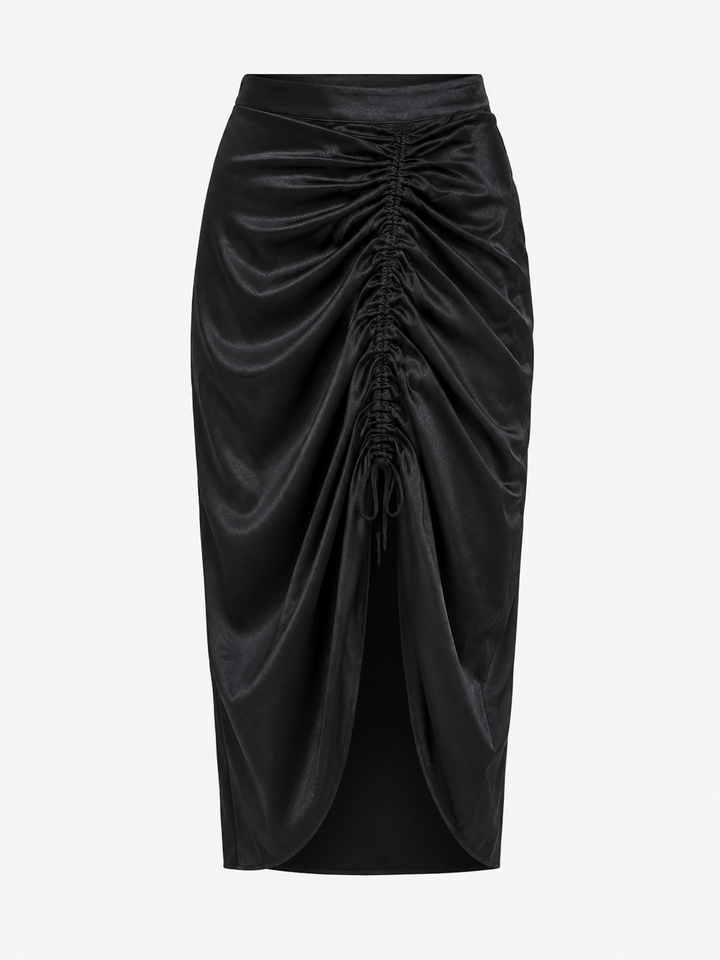 MINKPINK - Last Song Drawstring Satin Midi Skirt in Black