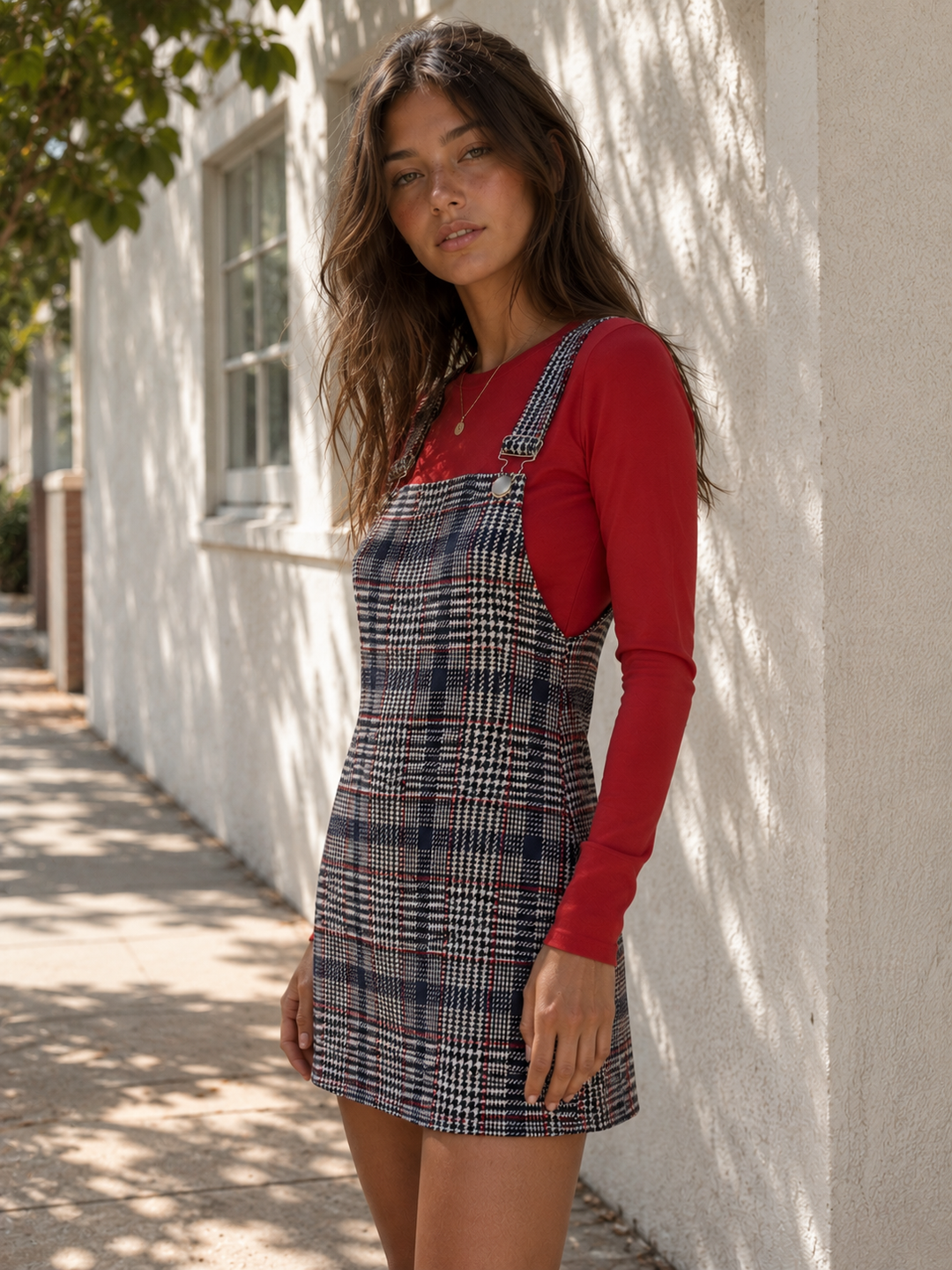 MINKPINK New School Plaid Pinafore Mini Dress in Grey