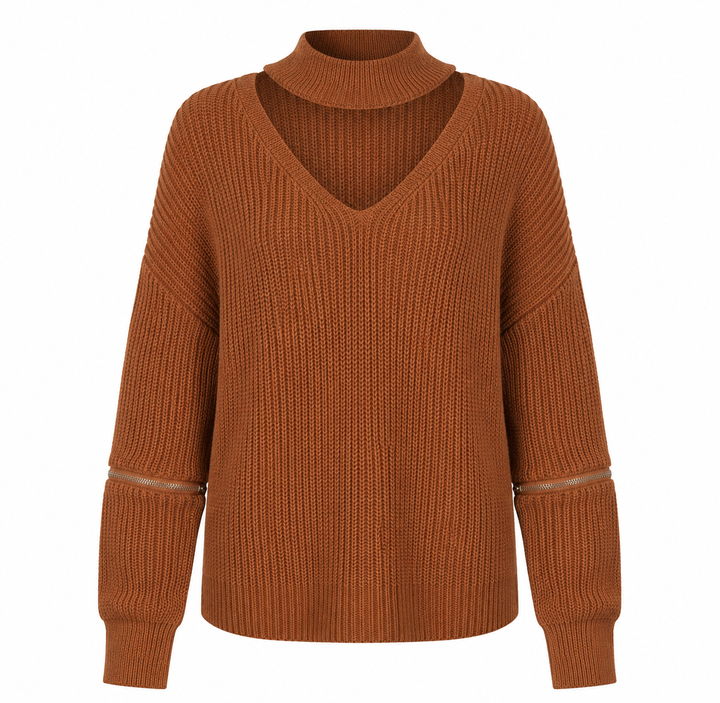 Material Girl Choker Sweater in Camel