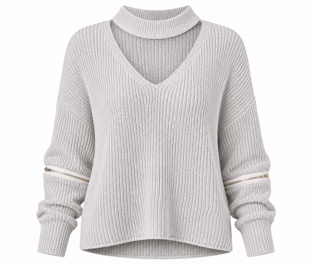 Final Sale - Material Girl Choker Sweater in Grey