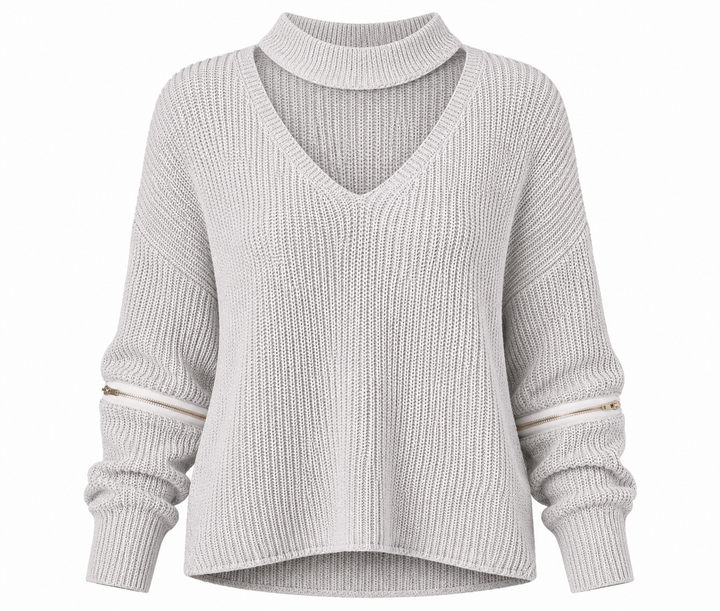 Final Sale - Material Girl Choker Sweater in Grey