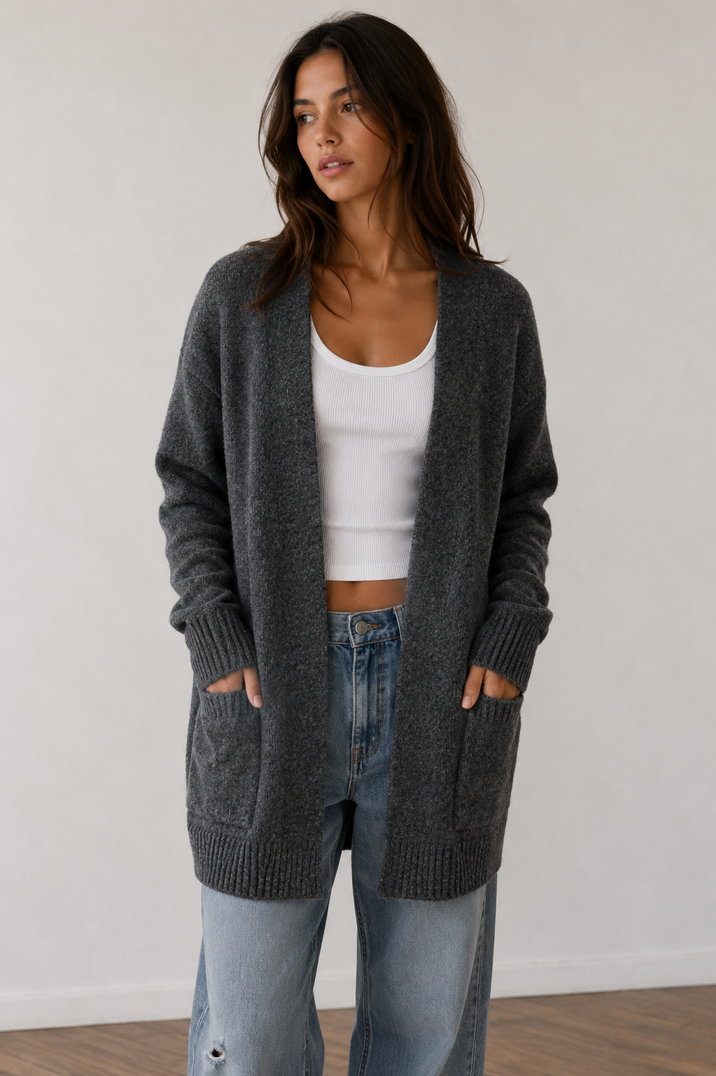 Mossy Style Long Open Front Cardigan in More Colors
