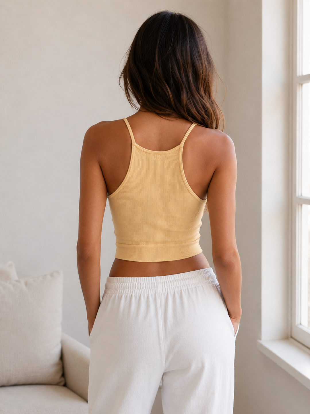 NIKIBIKI Highneck Halter Crop Top in Light Yellow