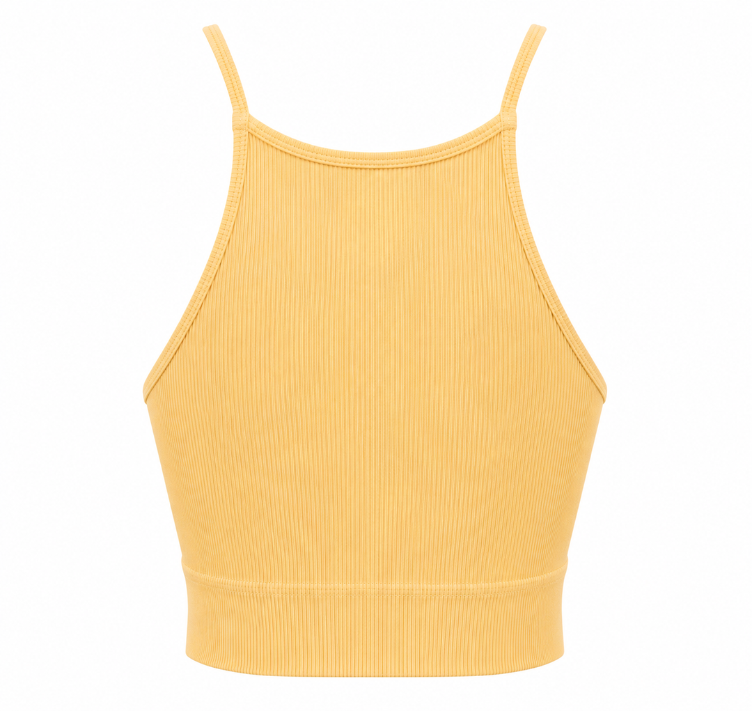 NIKIBIKI Highneck Halter Crop Top in Light Yellow