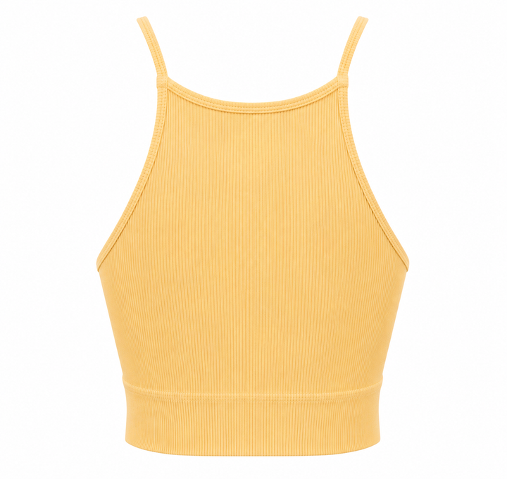 NIKIBIKI Highneck Halter Crop Top in Light Yellow