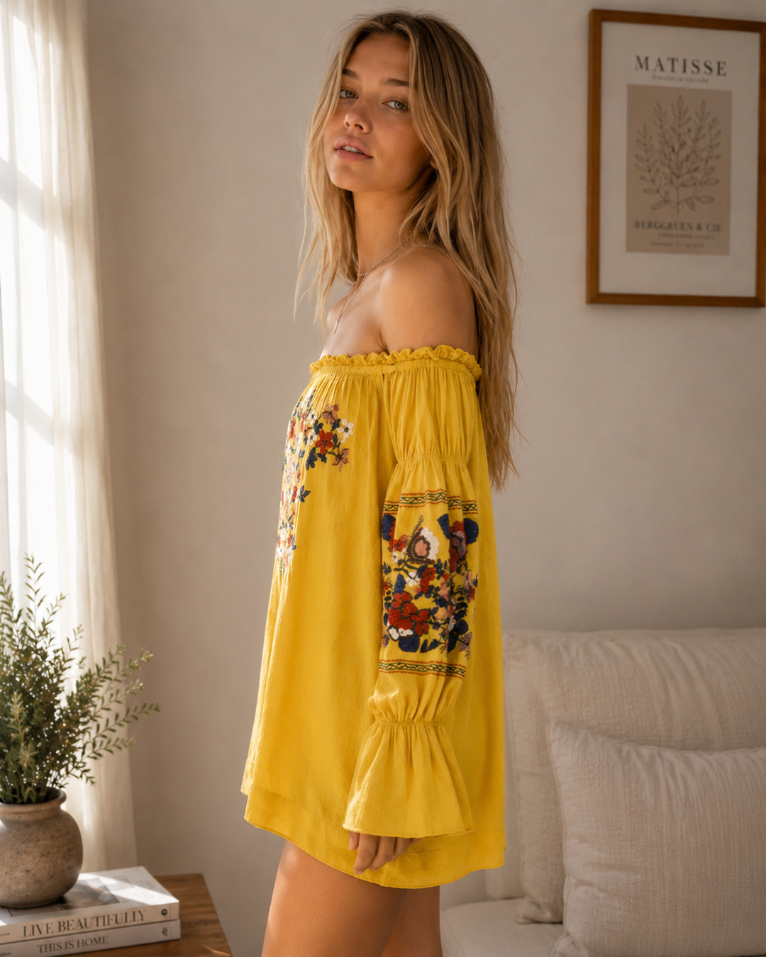 Off Shoulder Embroidered Mini Dress in More Colors