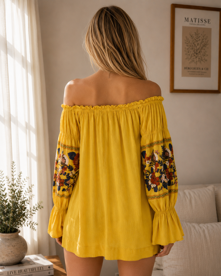 Off Shoulder Embroidered Mini Dress in More Colors