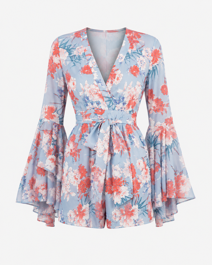 On The Double Floral Romper in Blue