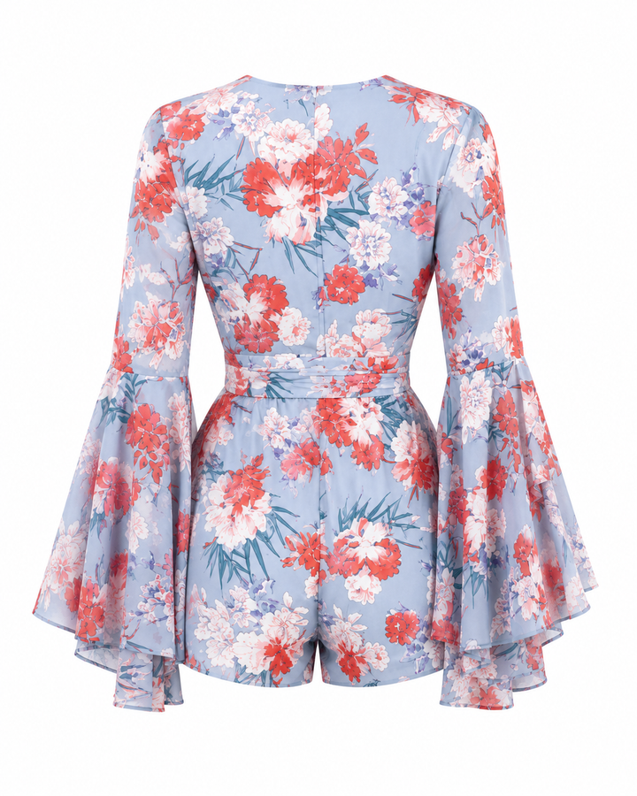 On The Double Floral Romper in Blue
