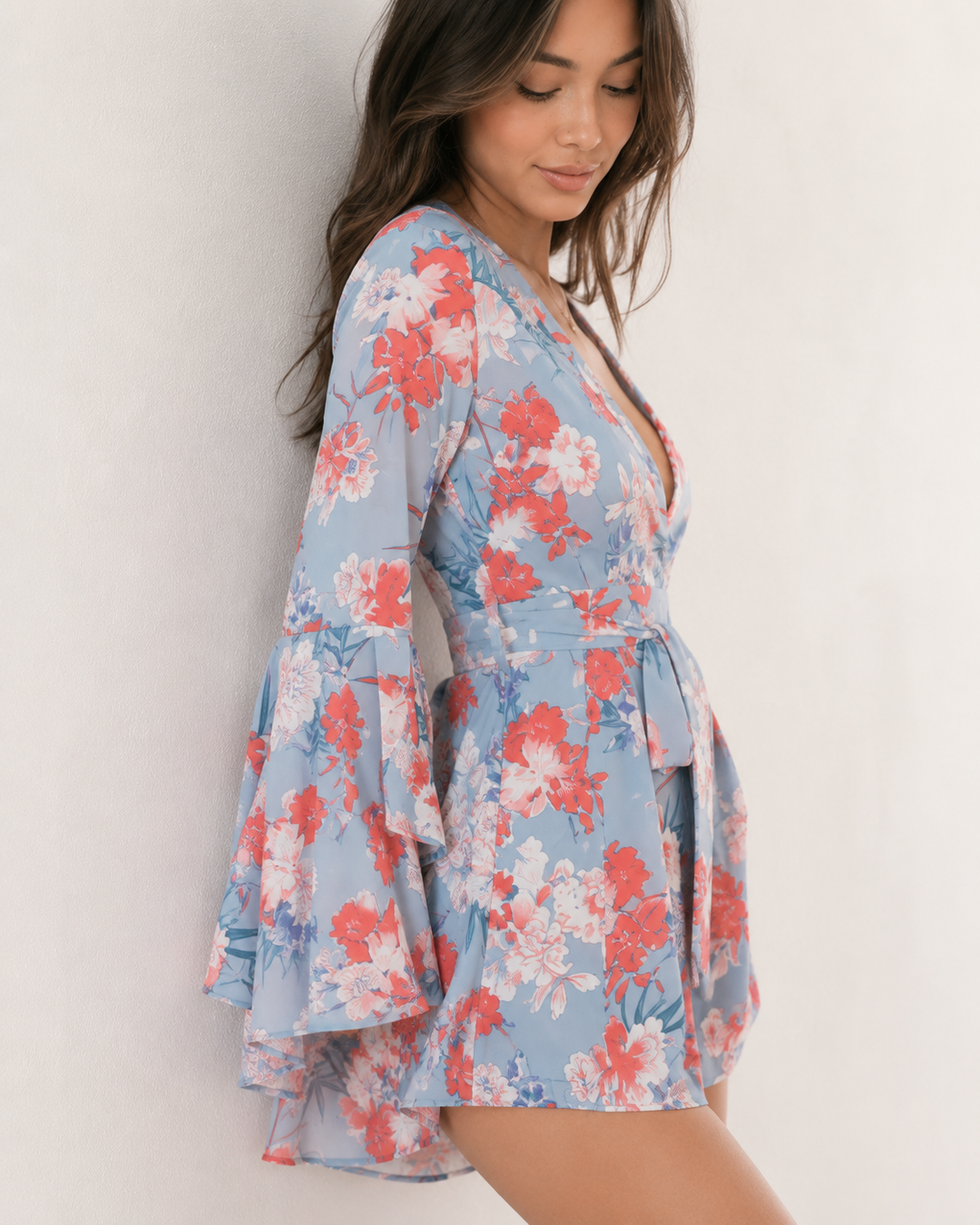 On The Double Floral Romper in Blue