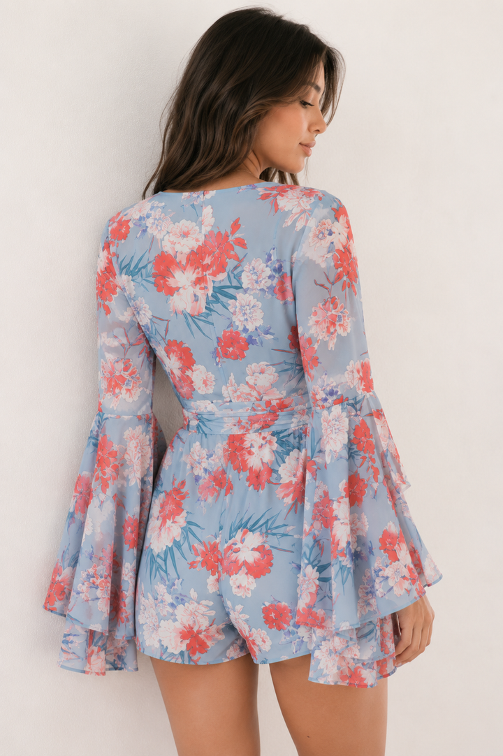 On The Double Floral Romper in Blue