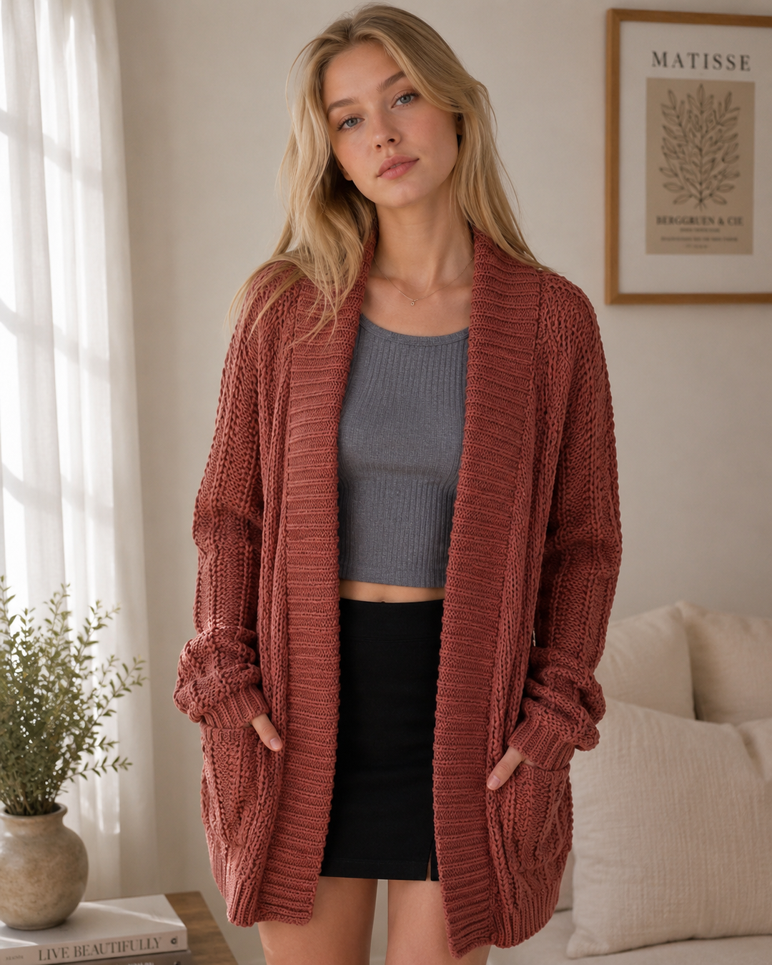 Open Front Cable Knit Sweater Cardigan - More Colors