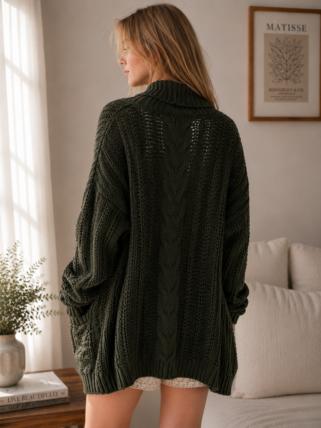 Open Front Cable Knit Sweater Cardigan - More Colors