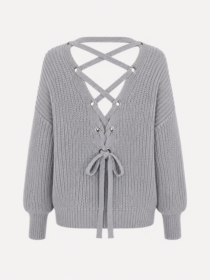 Own the Night Lace Up Back Knit Sweater in More Colors