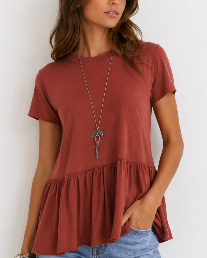 Peplum Crewneck Tee Shirt in More Colors