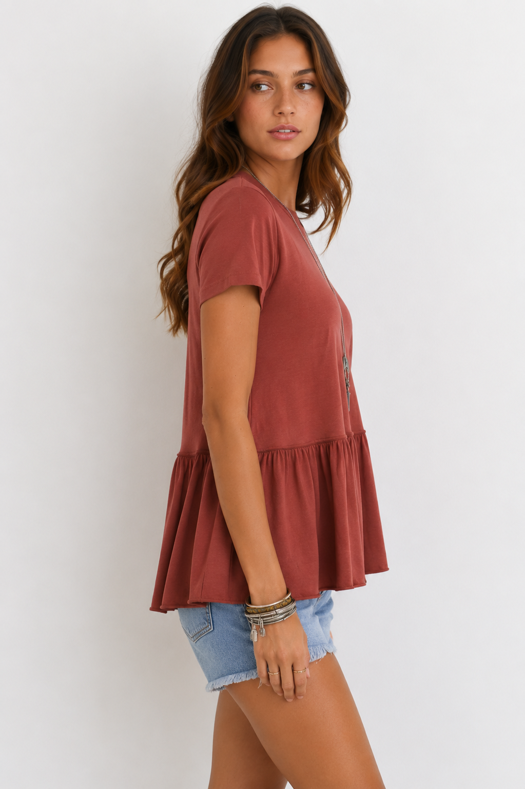 Peplum Crewneck Tee Shirt in More Colors