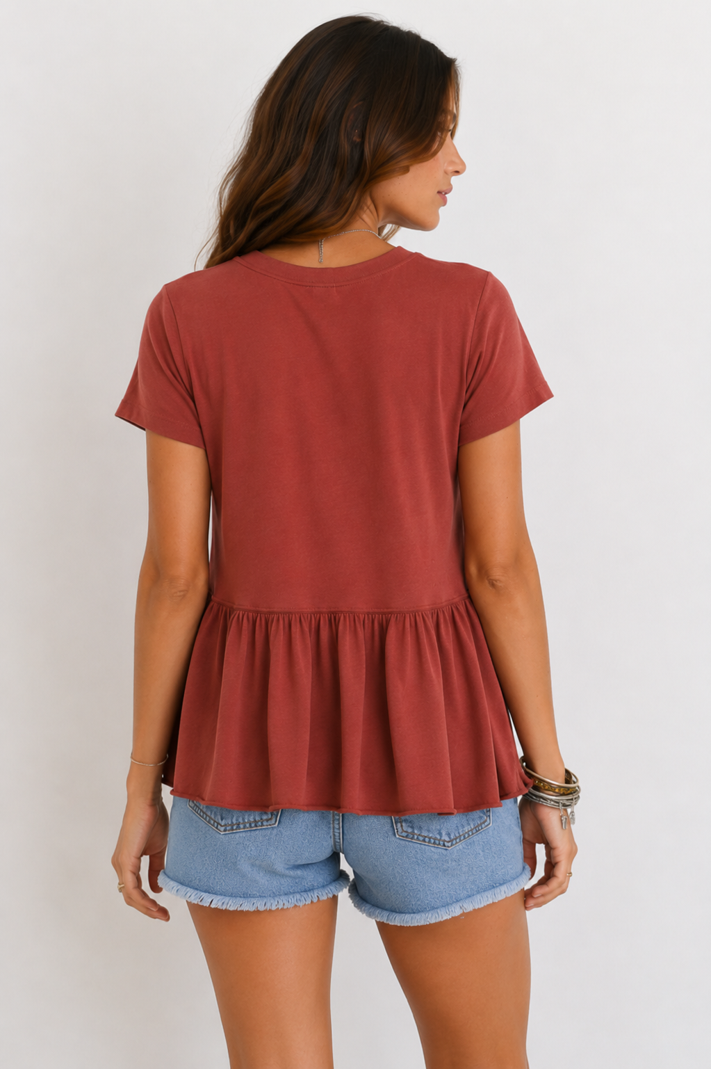 Peplum Crewneck Tee Shirt in More Colors