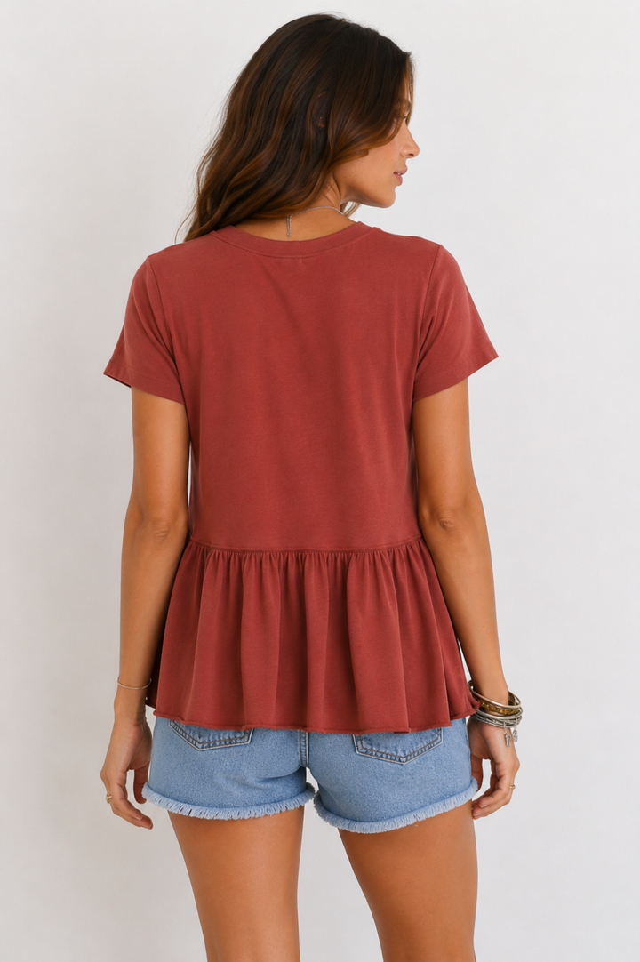 Peplum Crewneck Tee Shirt in More Colors