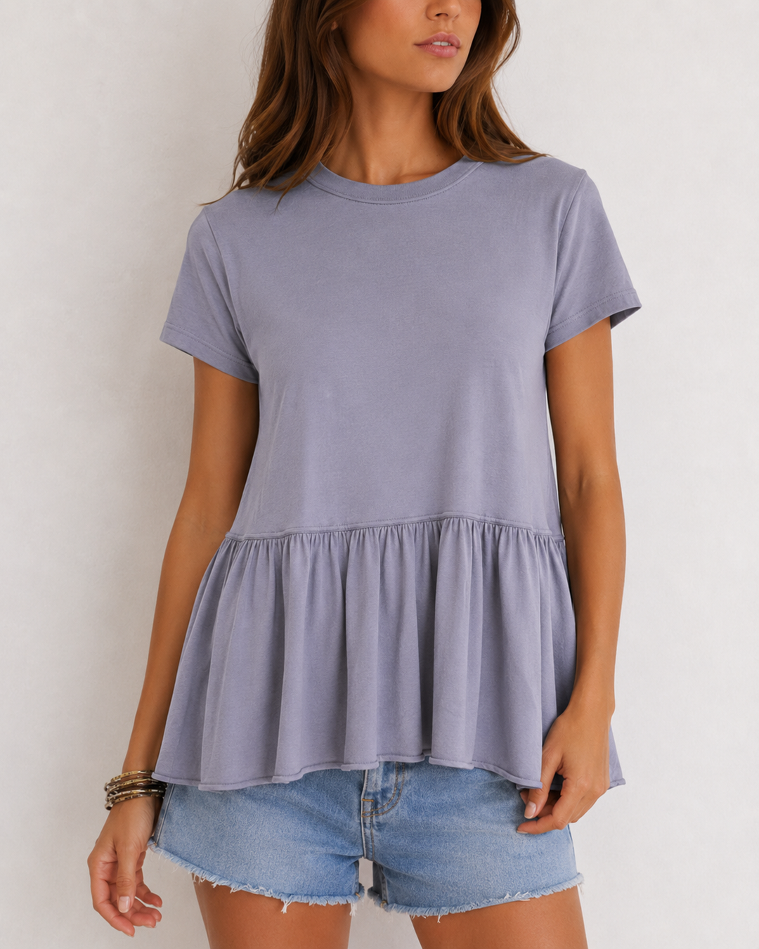 Peplum Crewneck Tee Shirt in More Colors