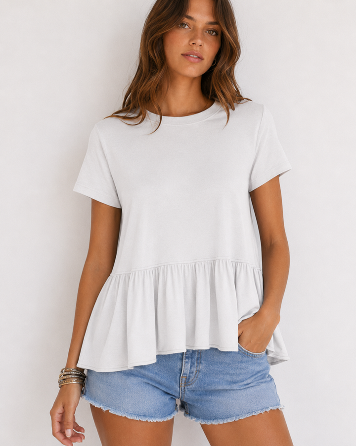 Peplum Crewneck Tee Shirt in More Colors