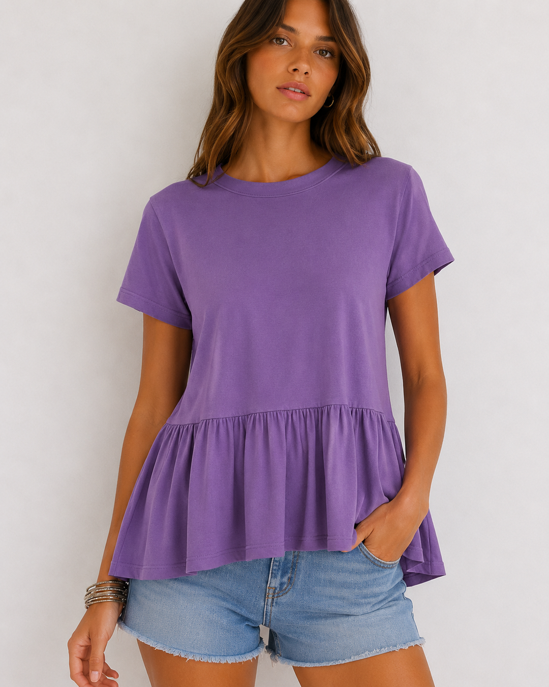 Peplum Crewneck Tee Shirt in More Colors